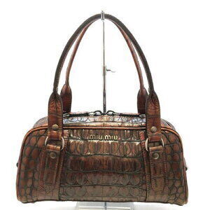 Miu Miu Miu Shoulder Bag Handbag Crocodile Eye Brown Cowhide Leather